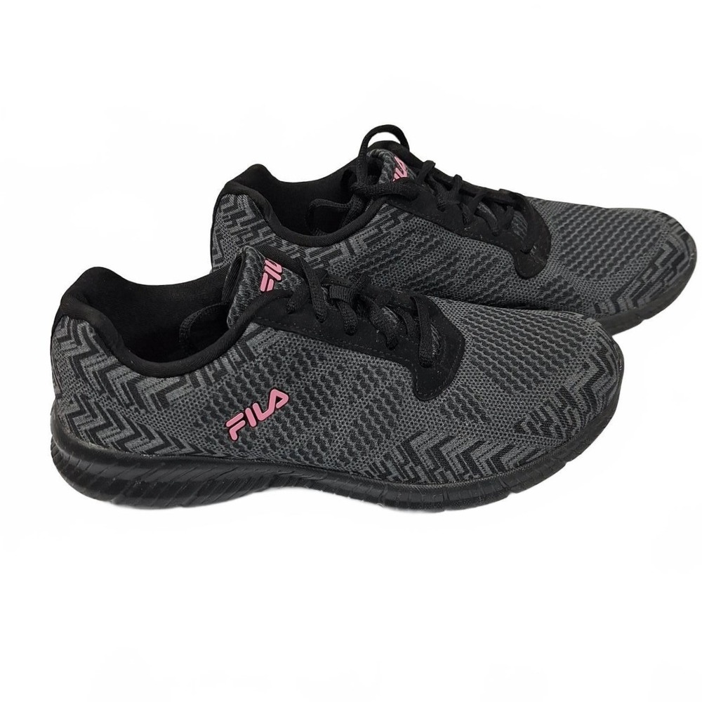 Fila Womens Memory Foam Running Shoes Grey Black Pink Knit Sneakers Size 8.5